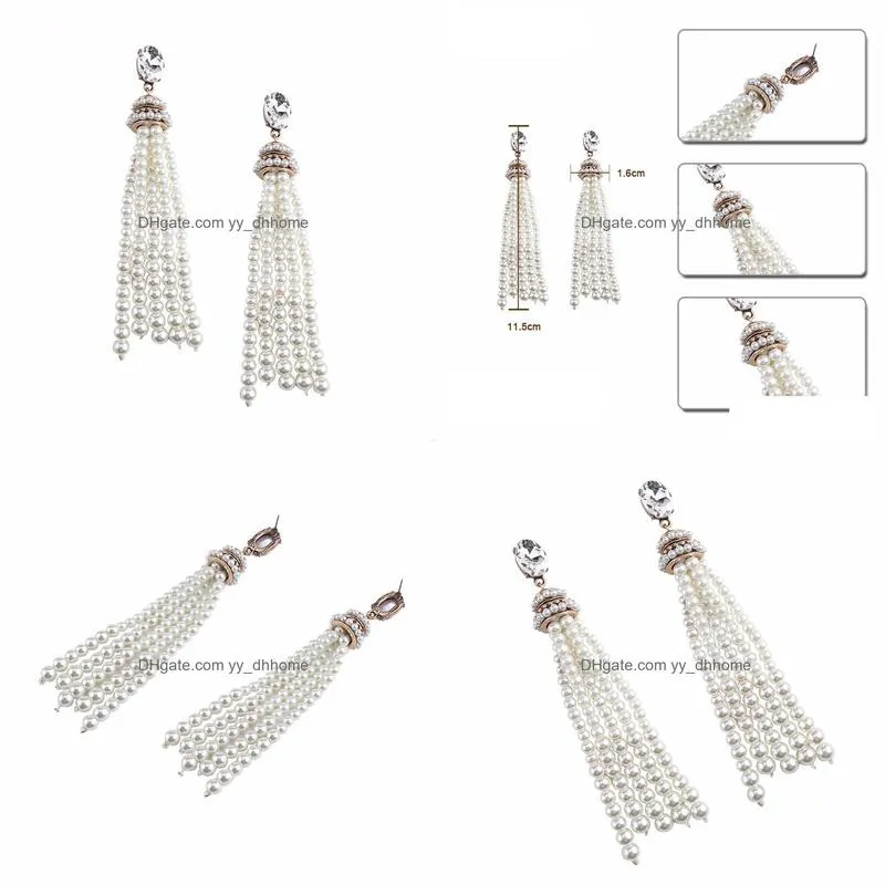 luxury imitation pearl tassel earrings for woman elegant geometric crystal long dangle earring girl party ear jewelry