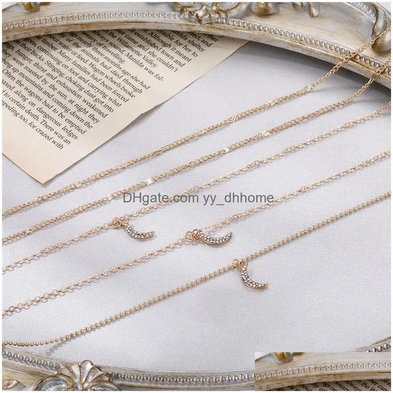 boho crescent crystal pendant necklace for women multiple layers gold chain necklace fashion jewelry collares de moda 2020