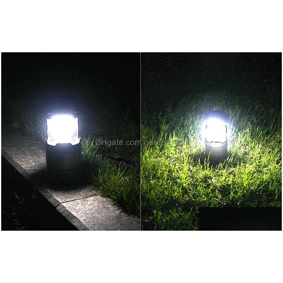 portable led flashlight solar camping lantern 6leds rechargeable emergency hand lamp tent light collapsible for outdoor lighting