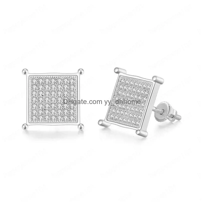 fashion high quality gold silver colors bling cz square screwback earrings studs for men women earrings nice gift