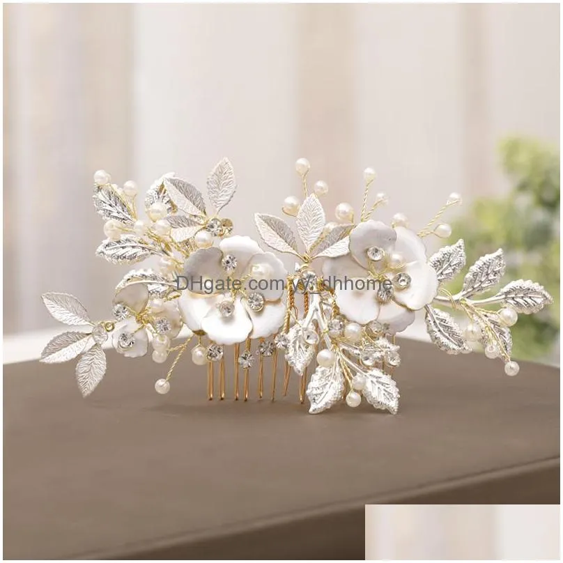 wedding tiara hair comb hair accessories women pearl rhinestone hair comb jewelry handmade headdress wedding bride ornaments