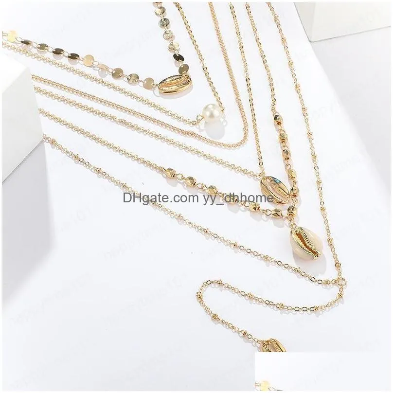2021 fashion multilayer necklace imitation pearl alloy gold plated pendant necklace women necklace jewelry for girlfriend gift