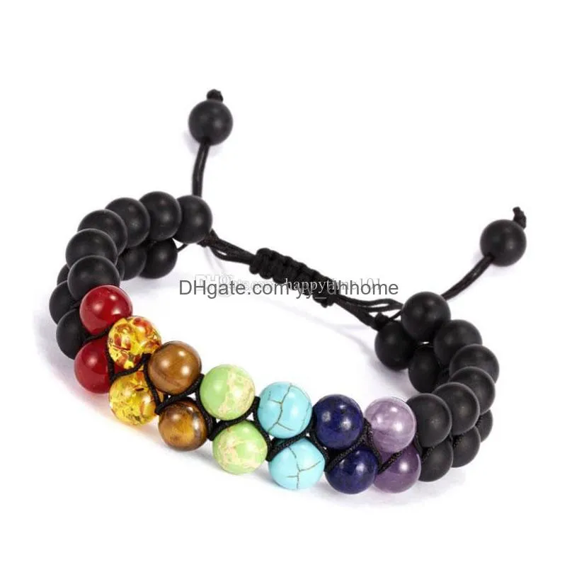 men women double layer beaded natural tiger eye lava stone rope friendship yoga bracelet jewelry gift 