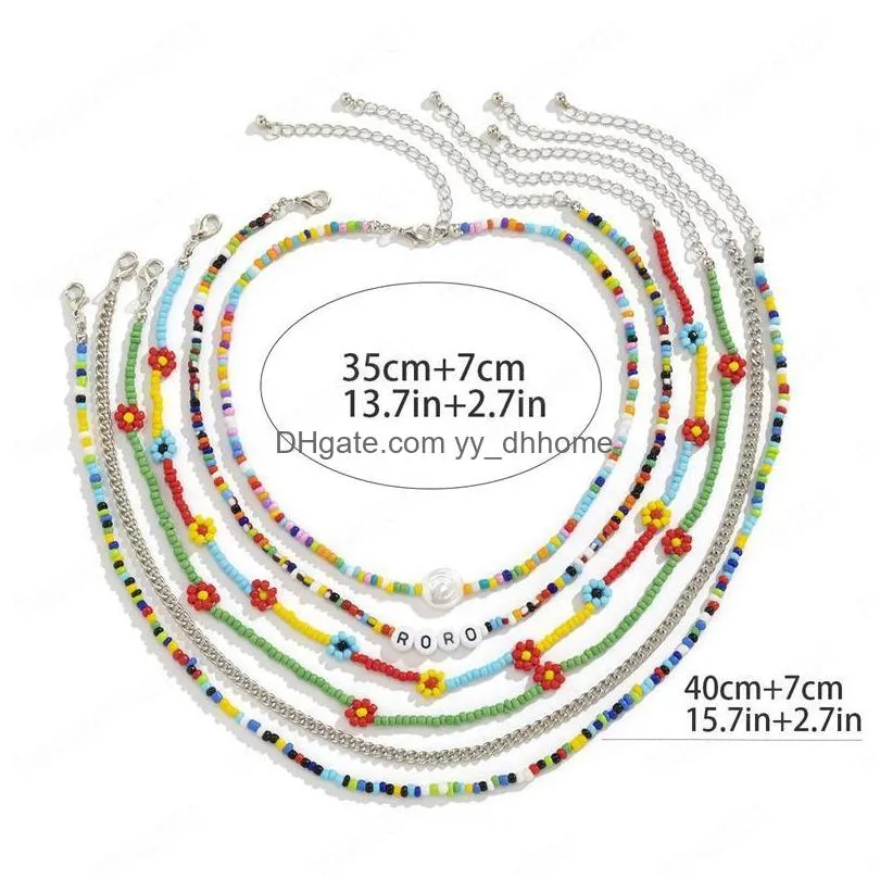 pearl flowers colorful beaded necklaces women acrylic letter allot thin clavicle chains european multi layer splicing vacation neck