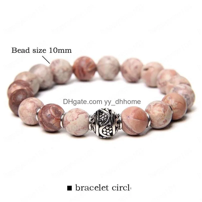 10mm big matte round natural agates beaded bracelet for men women metal beads charm gem stone elastic bracelets