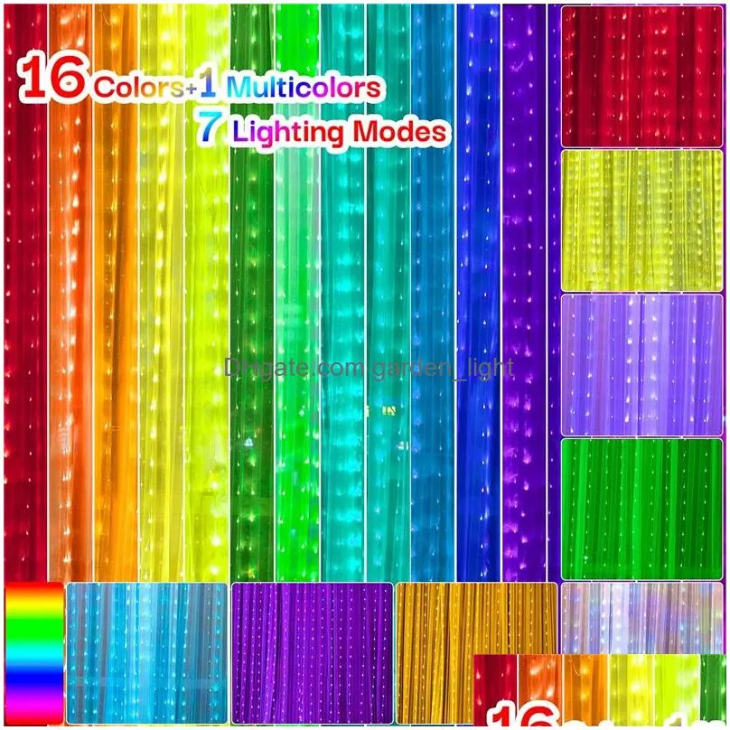 3x3m led strings light 16 colors changing curtain lights usb 7 modes with remote fairy lamp for bedroom dorm window party day decor