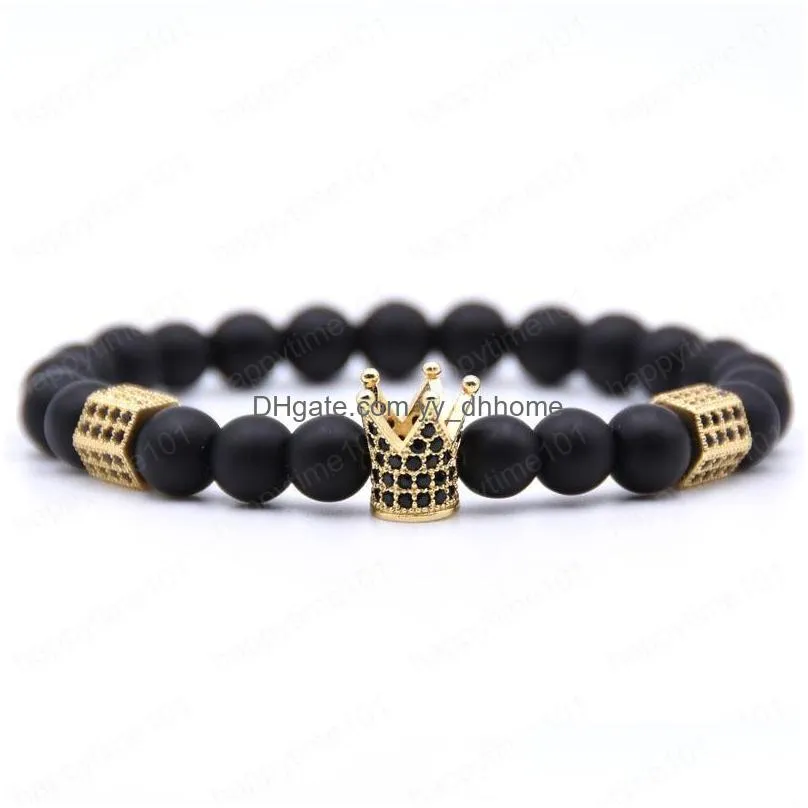 handmade mens and womens gold/white/black metal crown charm elastic bracelet handmade stretchy bracelet