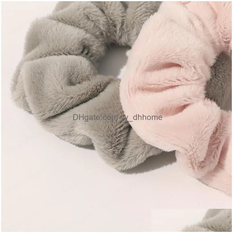winter fur scrunchies furry elastic hair bands for women girls soft plush hair ties ponytail holders rope hair accessories