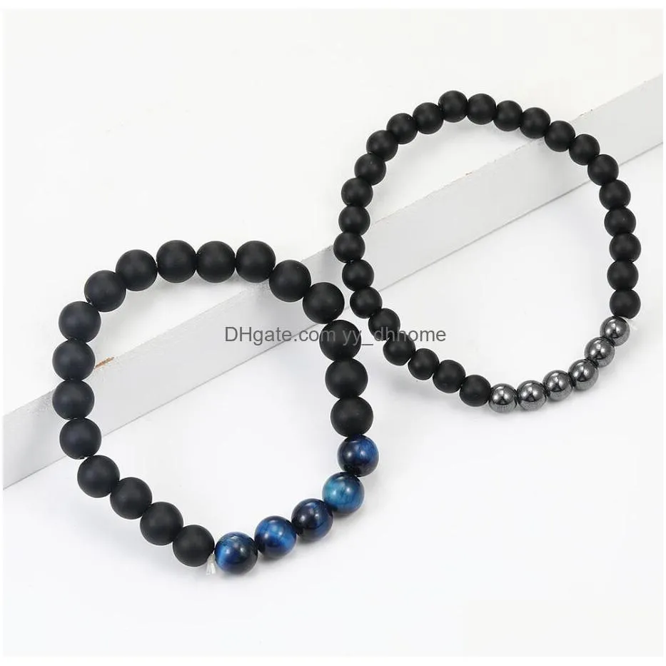 2pcs/set 6mm 8mm handmade beaded bracelets natural stone hematite chakra yoga energy elastic bracelet for men charm elastic hand chain