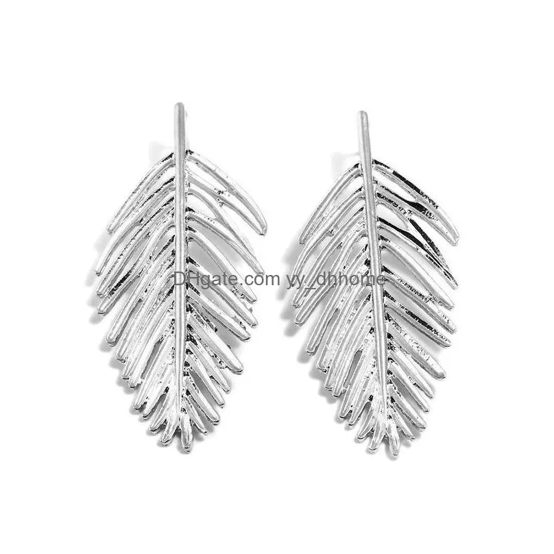 vintage temperament wild earrings fashion creative leaf alloy earrings women european and american goldplated silverplated stud