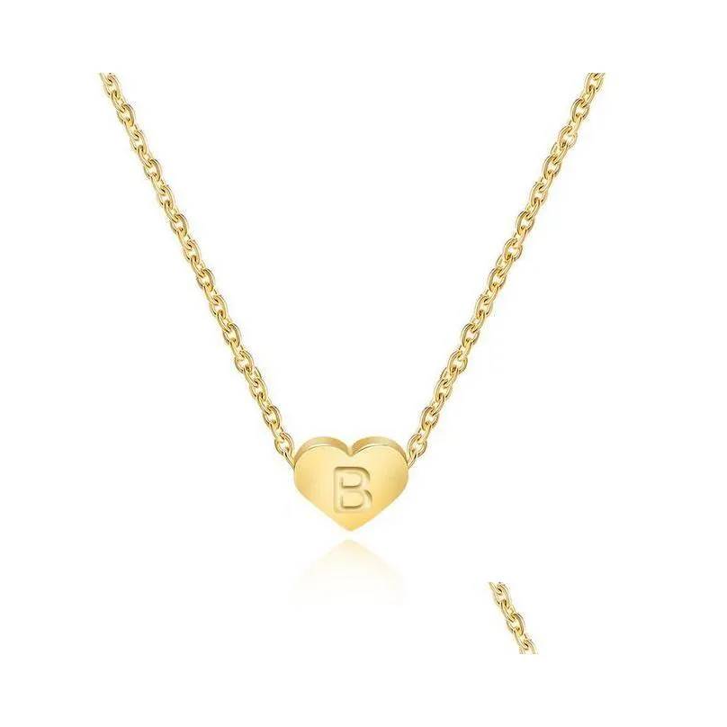 stainless steel initial name necklace a-z alphabet letter love heart necklaces women jewelry gift