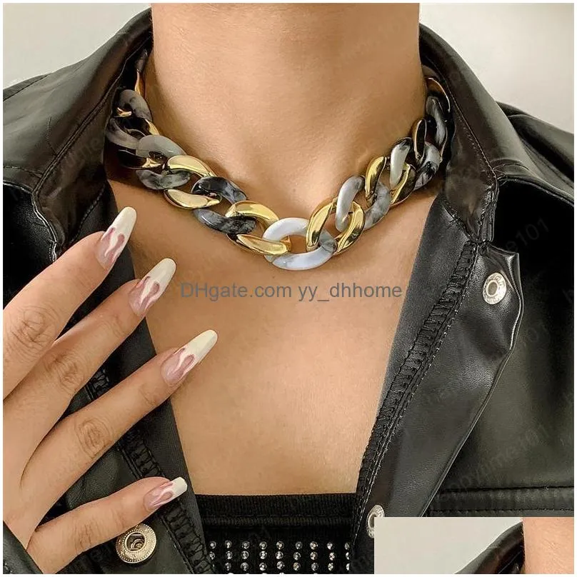 women punk hollow out metal cross chains hip hop aluminum acrylic splicing necklaces european female single mixed color thick clavicle link