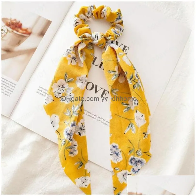  fashion ribbon flower point printed scrunchies elastic hair bands headband girls elegant hair accessories headwear