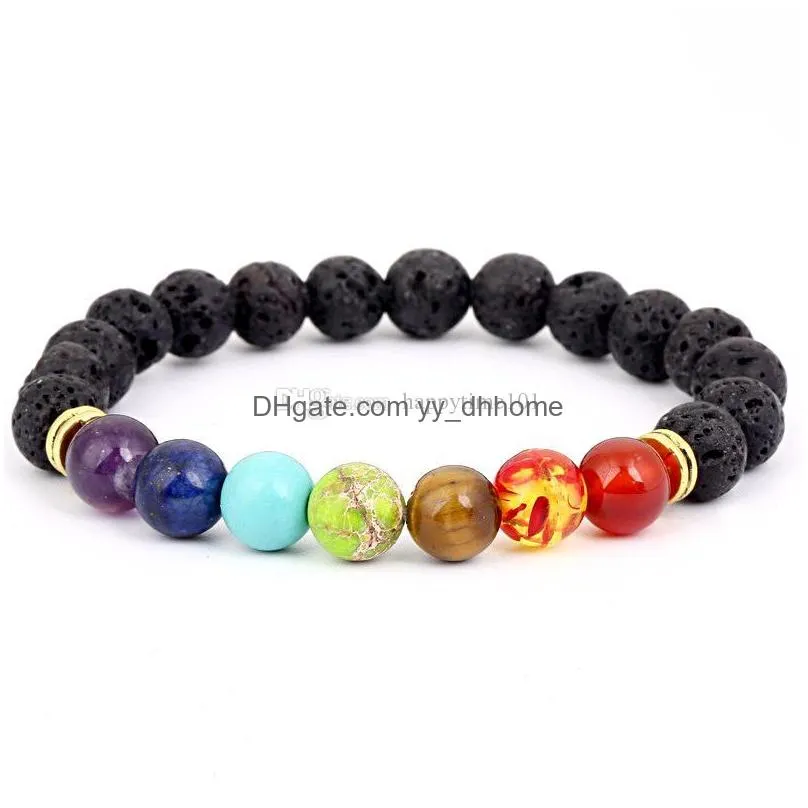 8mm black lava natural stone bracelet 7 reiki chakra beads bangle aromatherapy essential oil diffuser bracelet men jewelry