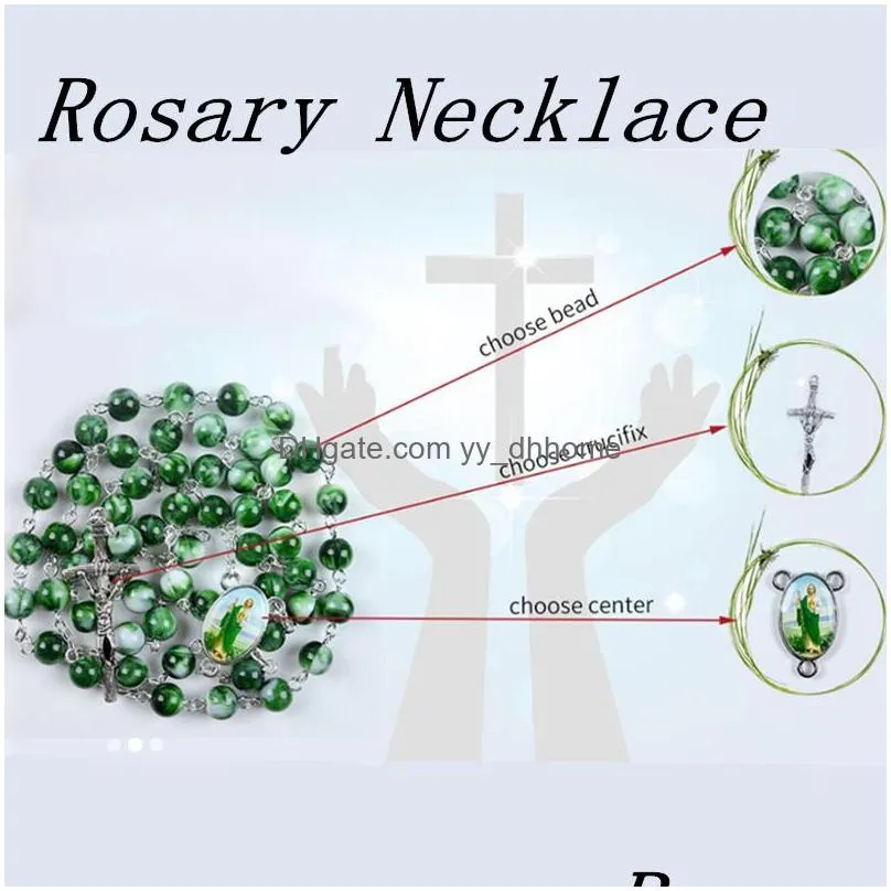 acrylic fashion cross religious rosary necklace green beads party wedding women gifts wholsale