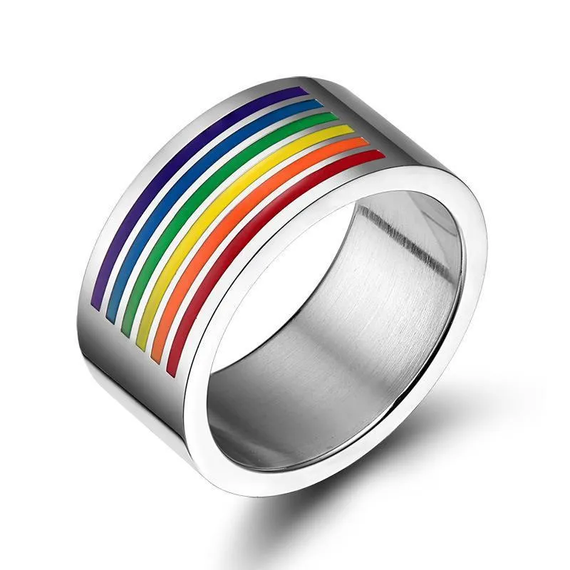 stainless steel sixcolor rainbow ring gay pride comrades ring les homosexual jewelry for women men valentines day