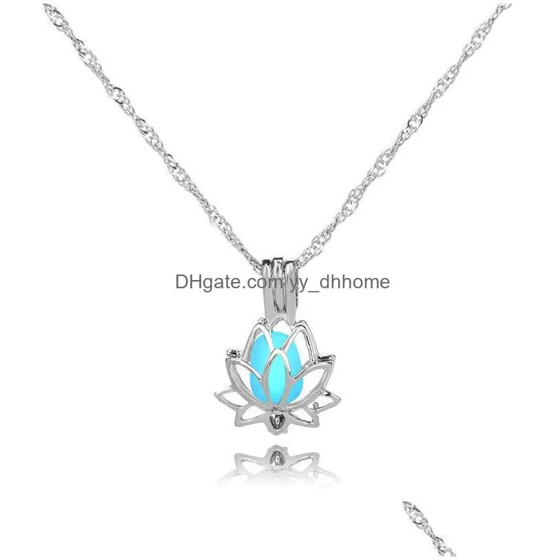  lotus open box night luminous pendant necklace long chain collar choker necklace women statement jewelry