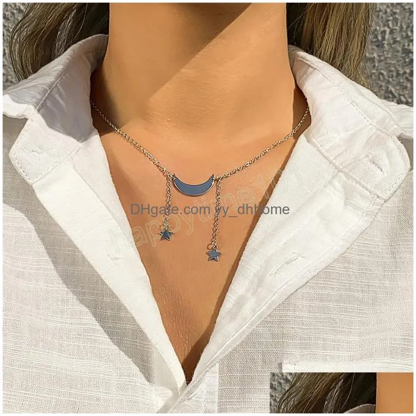 minimalism moon crescent star pendant choker necklace for women girls clavicle chest thin chain jewelry