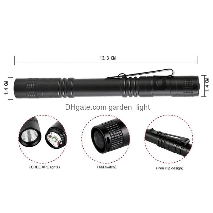 pen clip led flashlight aluminium alloy battery operation 1 mode torch light for night fishing camping pocket outdoor penlight