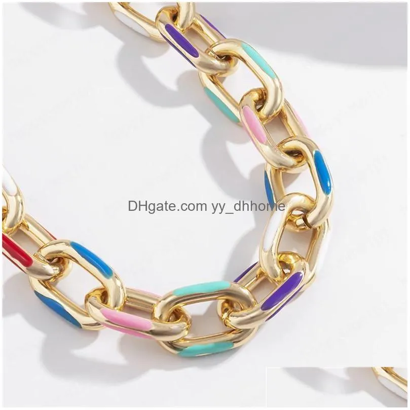 mix color cross chains oil drop metal geometric necklace for women cool style gold thick clavicle chain jewelry accessories