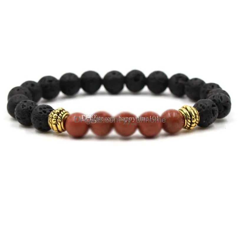 fashion gold plated tiger eye natural black lava stone elastic bracelet aromatherapy  oil diffuser bracelet for women men