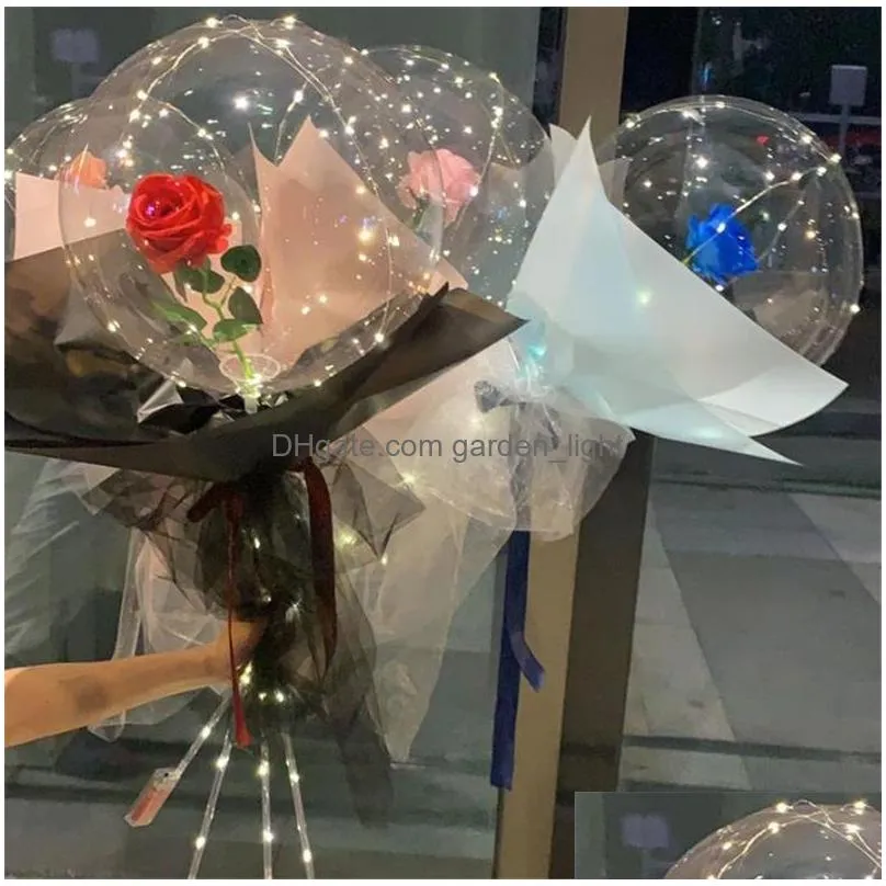 valentines day led balloon light luminous bobo ball flashing led lights rose bouquet rose gift balloon for birthday party wedding