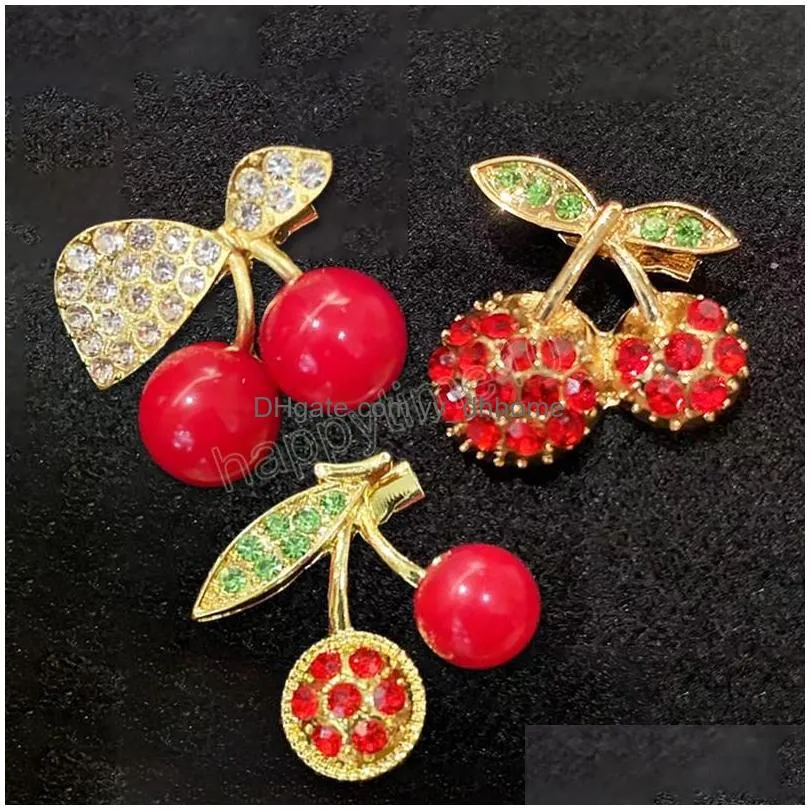 lovely red cherry brooch highend ladies brooches diamond oil dripping brooch for women clothing accessory