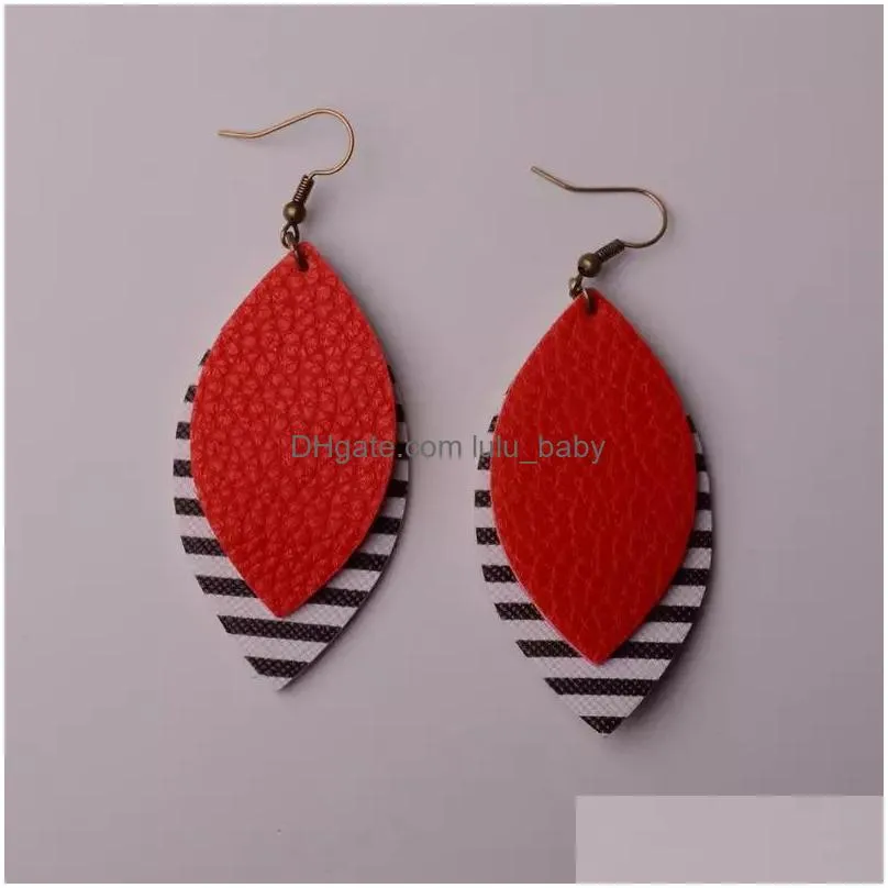 fashion jewelry womens stripe pu leather earrings doublelayer leather dangle earrings