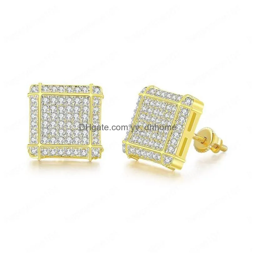 fashion high quality gold silver colors bling cz square earrings studs for men women earrings nice gift