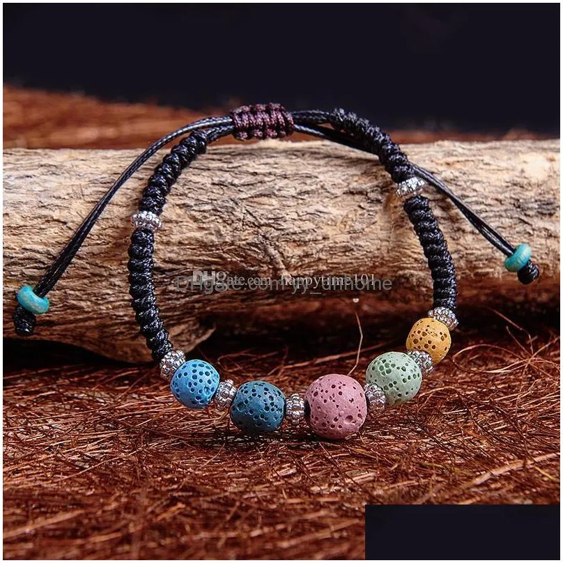 5 color lava rock beads charm bracelets womens  oil diffuser stone leather braided rope bangle for ladies fashion jewelry