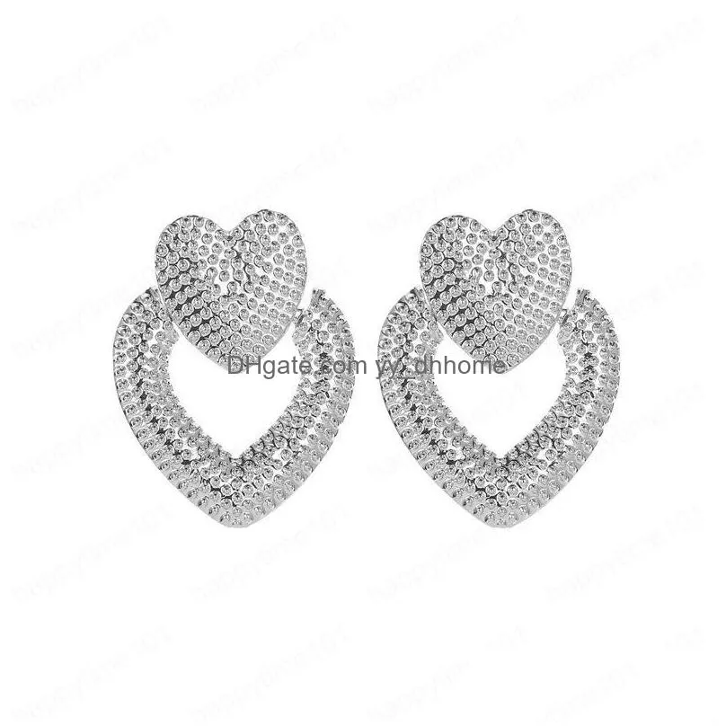  fashion jewelry heart earrings hollowed metal double peach heart stud earrings