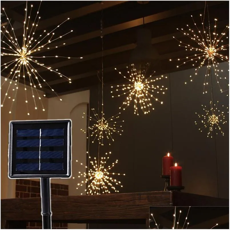 diy fireworks solar string lights 8 modes 120/160/200 led solar lamp for outdoor garden decoration bouquet christmas festive fairy