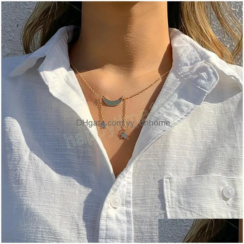 minimalism moon crescent star pendant choker necklace for women girls clavicle chest thin chain jewelry