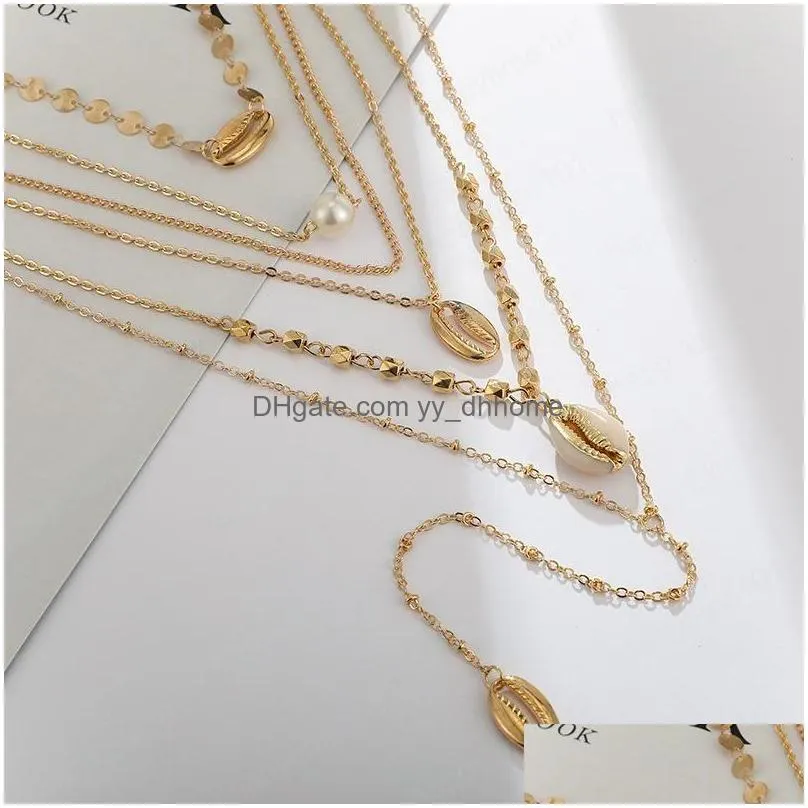 2021 fashion multilayer necklace imitation pearl alloy gold plated pendant necklace women necklace jewelry for girlfriend gift