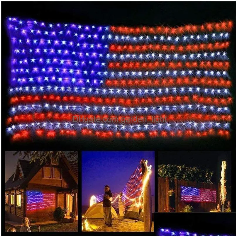 420 leds american flag string lights united states 110v waterproof net light for yard garden festival holiday party christmas
