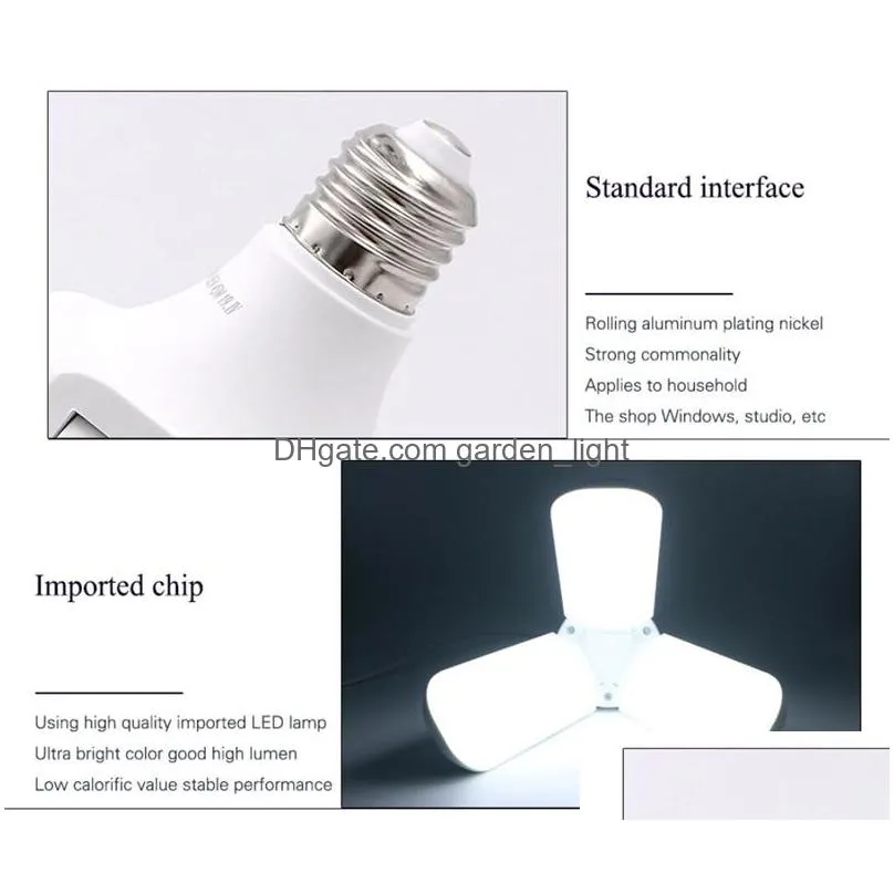 30w 45w 60w e27 led bulbs smd2835 super bright foldable fan blade angle adjustable ceiling lamp home energy saving lights