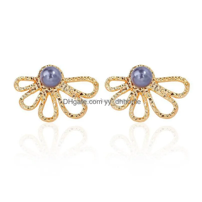  silver gold color geometric stud earrings for women wedding party gifts imitate pearl flower earring statement jewelry