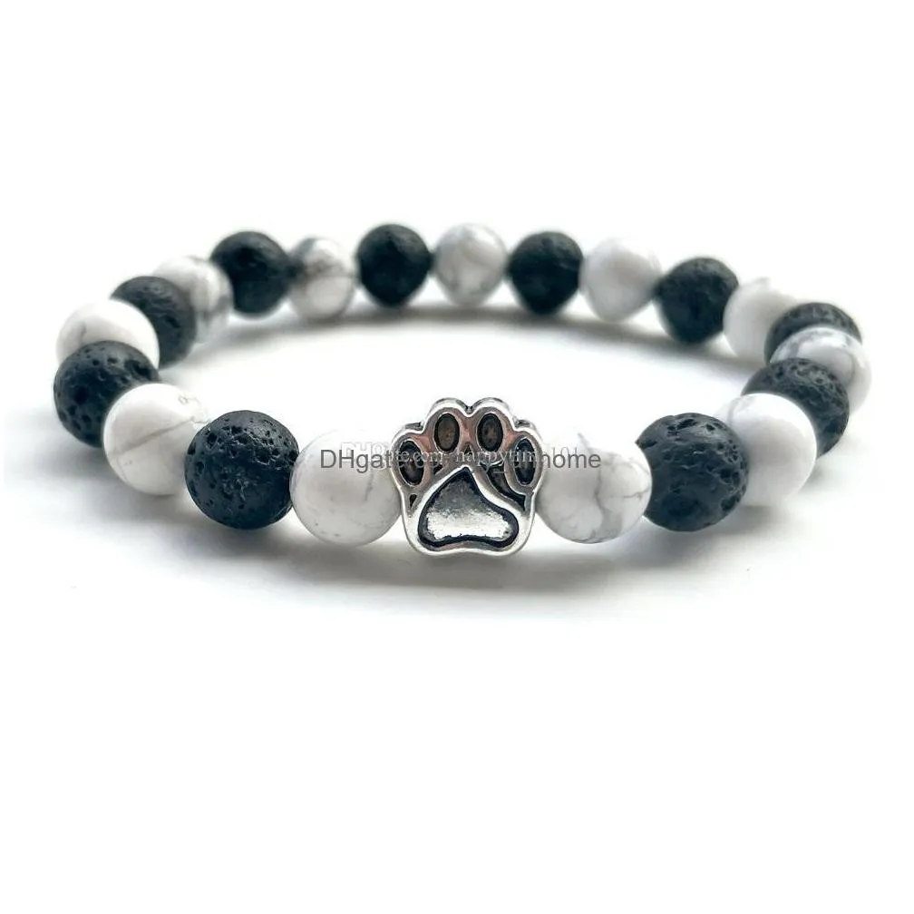  lava rock beaded bracelets fashion natural black agate stone charm jewelry punk cuffs bangles white turquoise bracelet