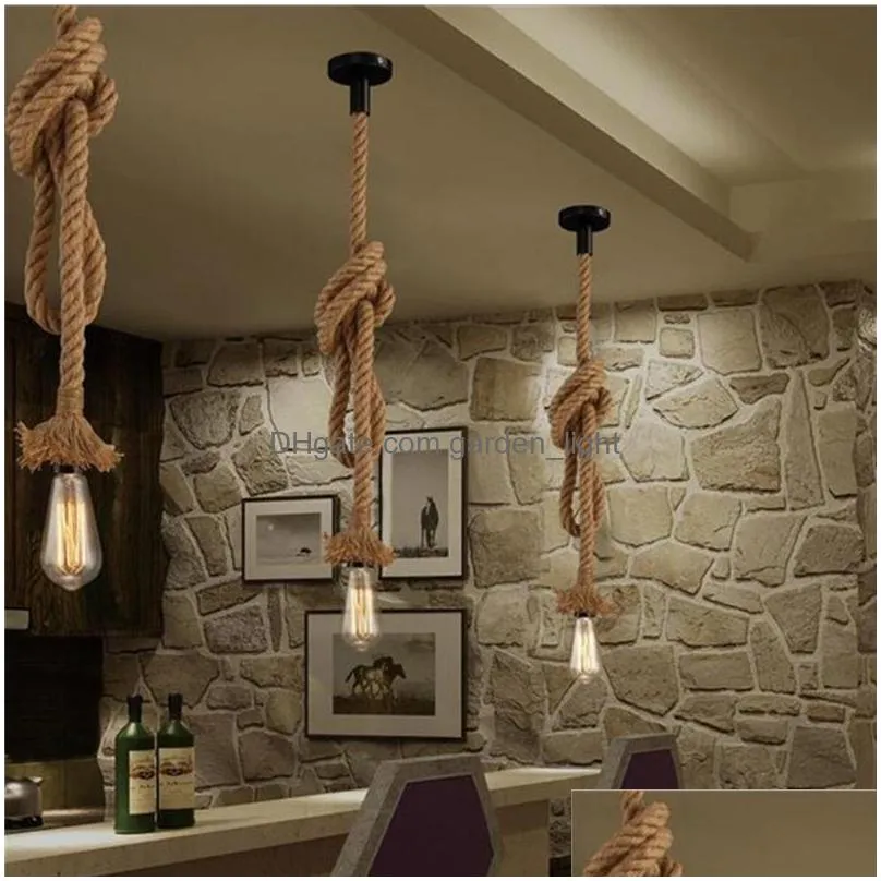vintage rope chandelier e27 industrial loft rope led ceiling pendant lamp for interior cafe restaurant bar corridor decoration