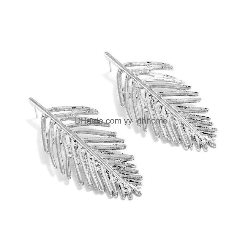 vintage temperament wild earrings fashion creative leaf alloy earrings women european and american goldplated silverplated stud