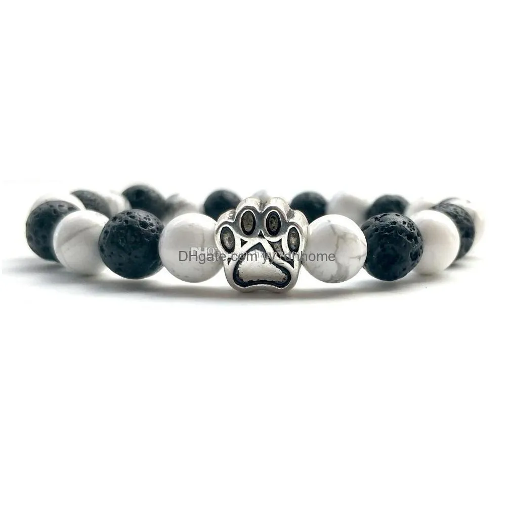  lava rock beaded bracelets fashion natural black agate stone charm jewelry punk cuffs bangles white turquoise bracelet
