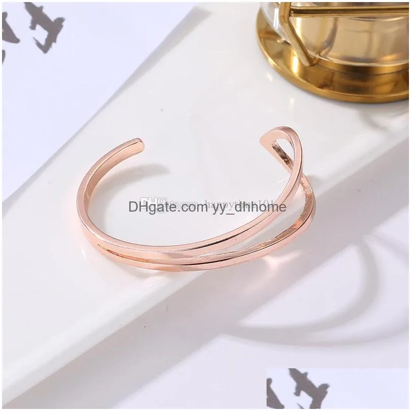  designer exquisite alloy c shape open bracelets bangles rose gold silver color metal simple jewelry for women