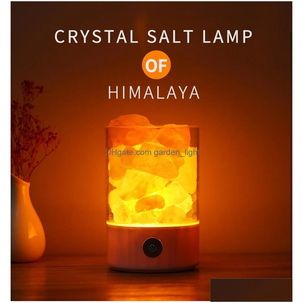 usb salt lamp portable design colorful changing crystal light natural himalayan touch switch brightness adjustable bedroom night light