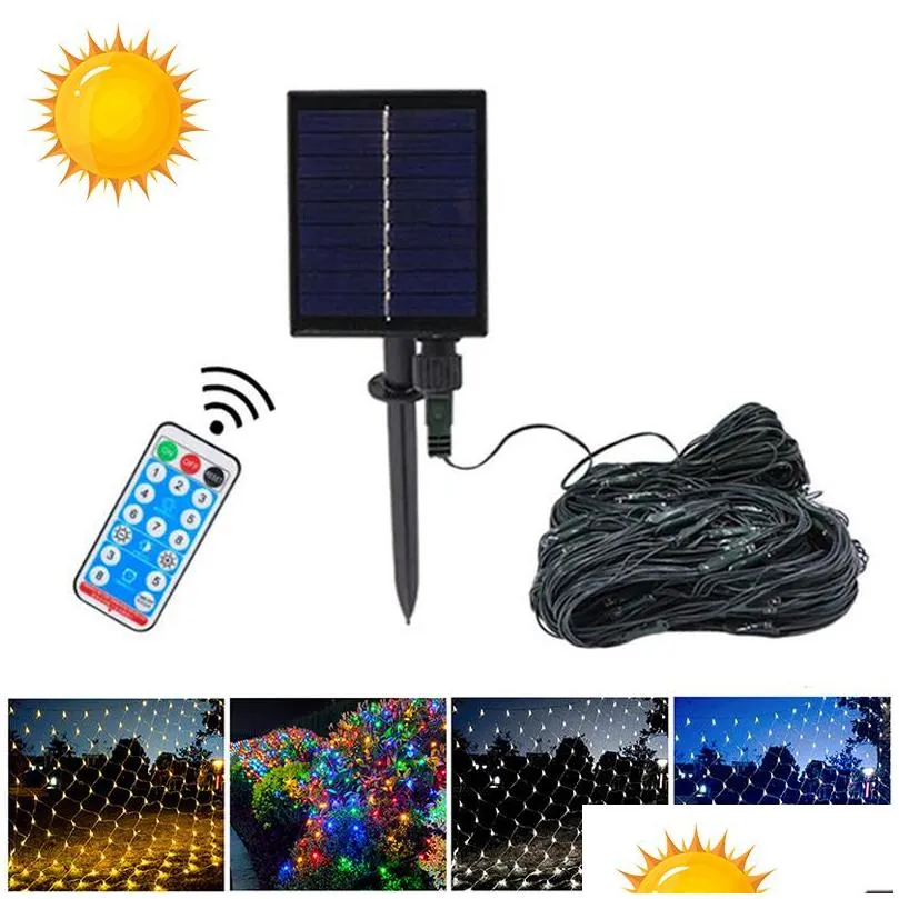 1.5x1.5m 3x2m solar string lights 8 modes mesh net waterproof christmas light 100 204 leds bush tree wrap decor for halloween holiday party patio wedding