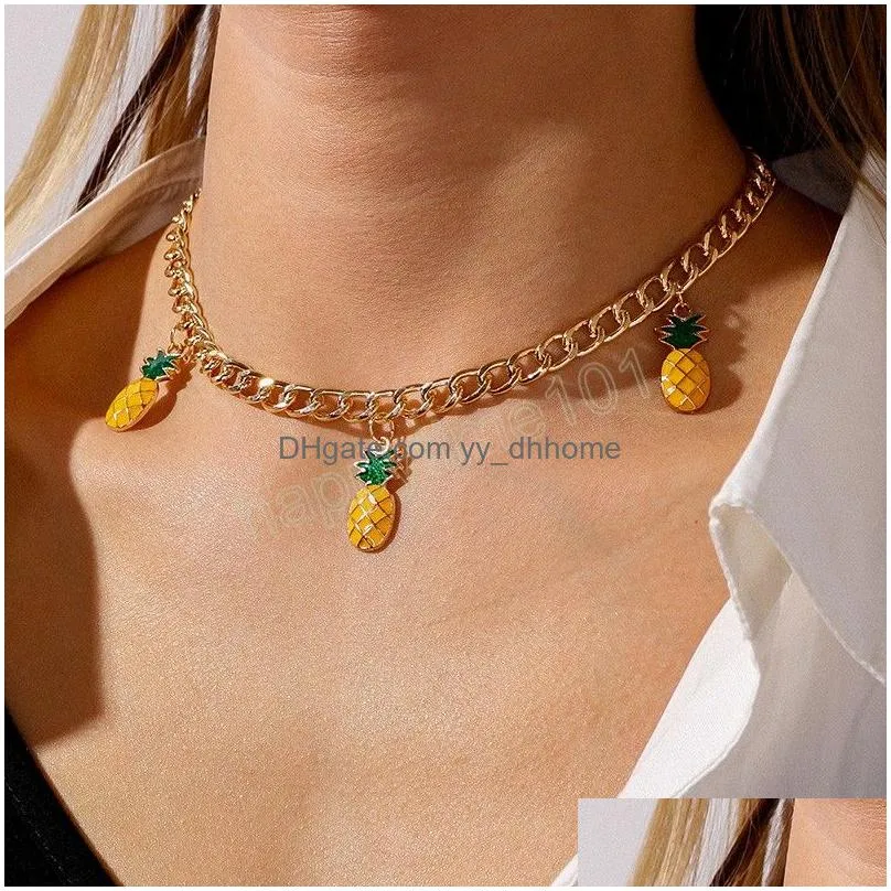 gold color fashion small  pineapple pendant choker necklace women simple party jewelry