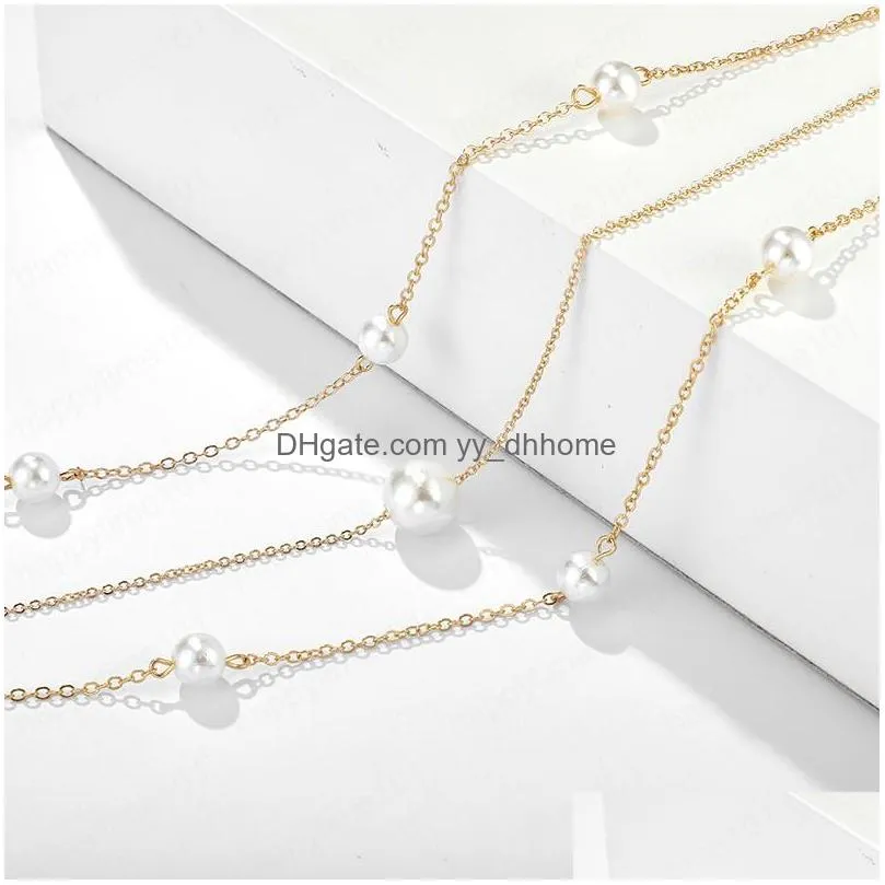 elegant pearl stone long necklace women charm gold personality choker jewelry gift