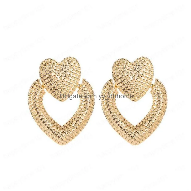  fashion jewelry heart earrings hollowed metal double peach heart stud earrings