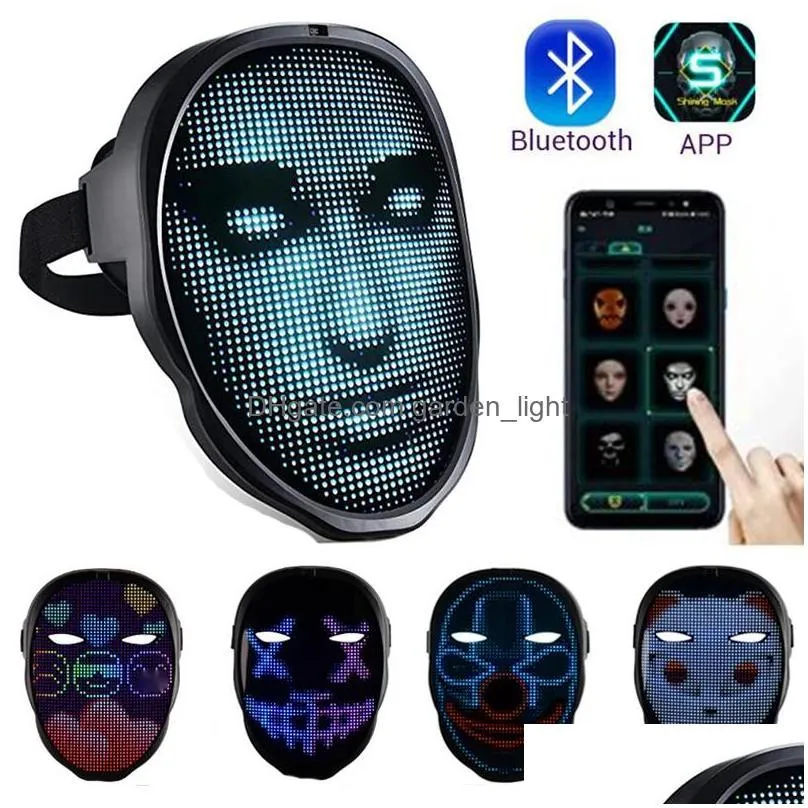 halloween novelty lighting full color led face changing glowing mask app control diy 115 patterns shining masks for ball festival dj party