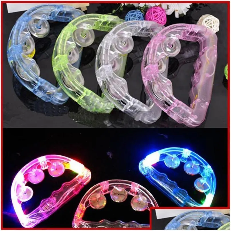 led flashing tambourine rattle hand bell kids light up luminous toy ktv bar decoration glow led lights party supplies