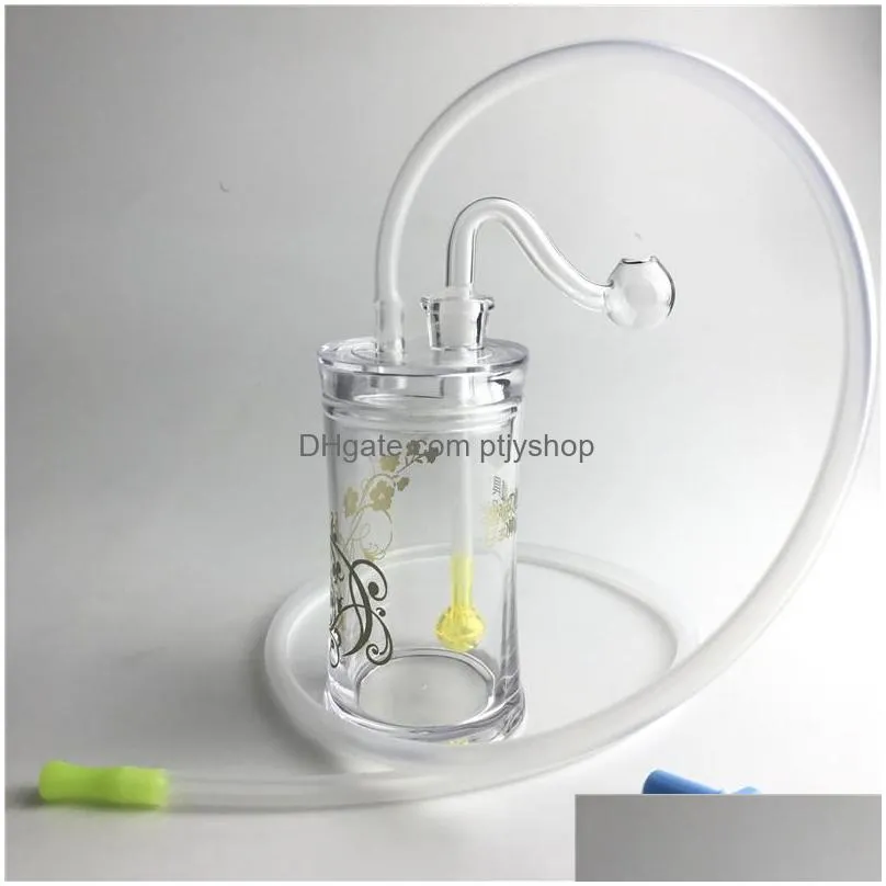  mini oil burner bong thick plastic acrylic water pipes with 2 pcs 10mm male pyrex glass oil burner pipe silicone straw tube